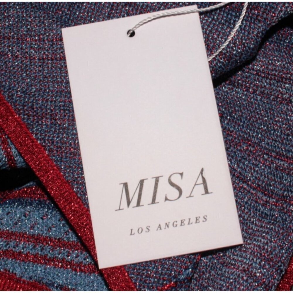 MISA LOS ANGELES DRESS Knit Halter Midi Red & Blue Metallic Sz L - Picture 10 of 13